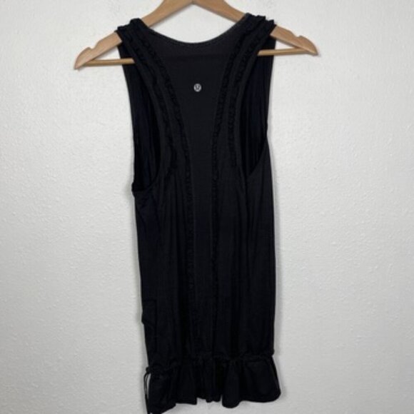 Lululemon Swiftly Tie Waist Black Scoop Neck Ruffle Racerback Tank Top Size: 6 - Picture 6 of 8